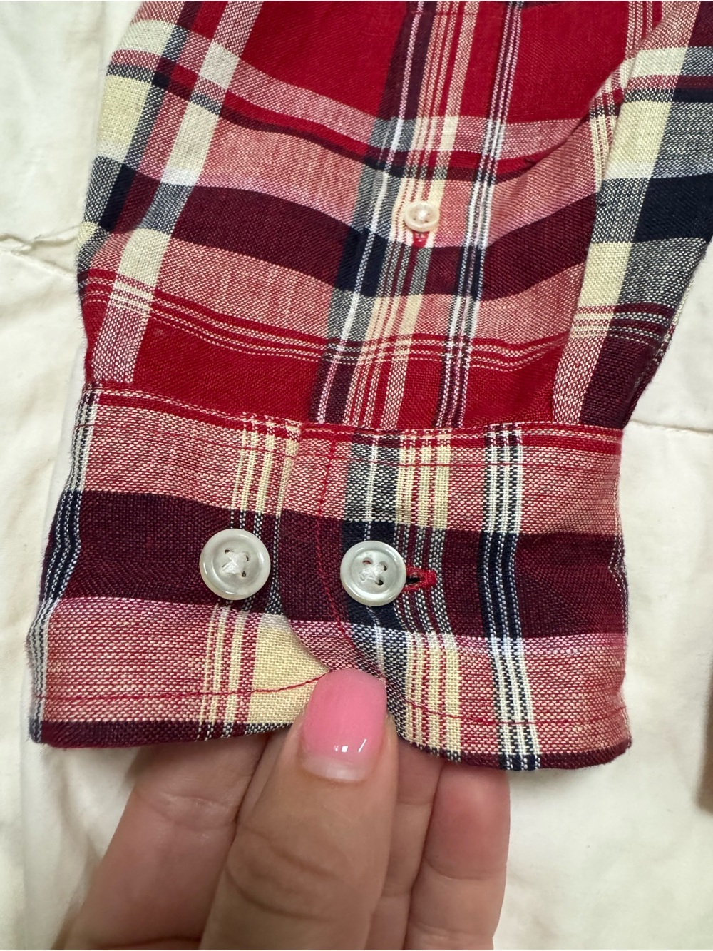 Vintage Y2K Lauren Ralph Lauren 100% Linen Plaid Button Front Shirt Red Size S - Picture 3 of 13